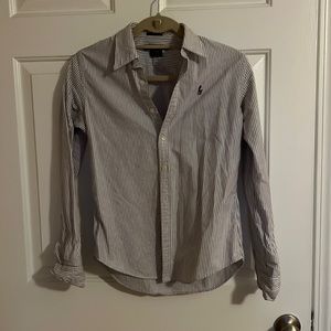 Ralph Lauren Slim Fit Oxford Button Down, Purple and White Stripe, Size 2